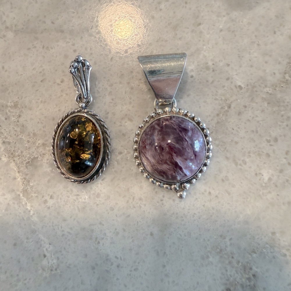Two Sterling Silver Stone Pendant Set